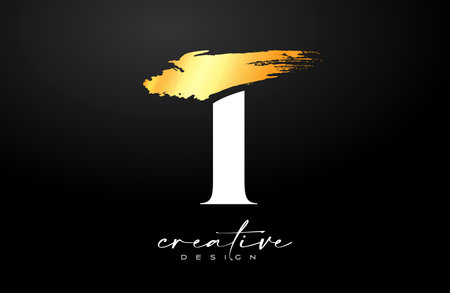 Golden Letter T logo desgn with Artistic Colorful Blue Purple Paintbrush Stroke Vector. Elegant Initial Modern T Logo Icon Idea with Serif Font Vector Illustration.のイラスト素材
