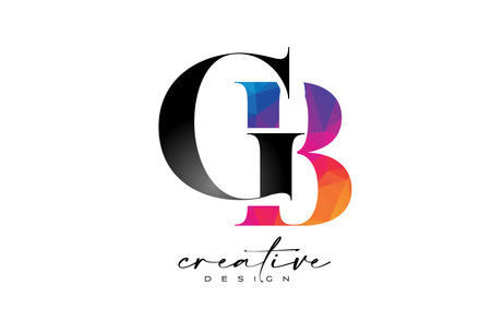 GB Letter Design with Creative Cut and Colorful Rainbow Texture. GB Letter Icon Vector Logo with Serif Font and Minimalist Style.のイラスト素材