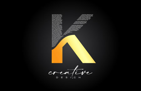 Golden K Letter Logo Design with Creative letter k made of Black text font Texture Vector. Graphic Icon K Letter Logo illustration.のイラスト素材