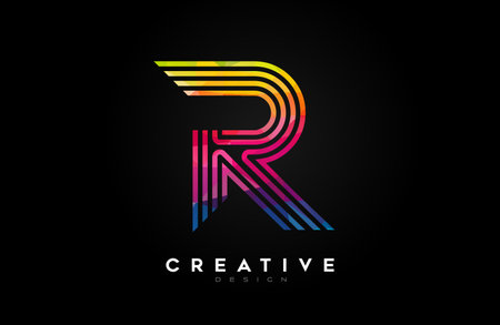 Vibrant Lines Letter R Logo with Lines and Monogram Creative Style Design Vector. Minimalist R Letter Icon Design made of Linesのイラスト素材