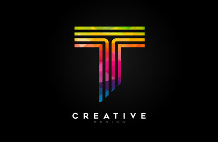 Vibrant Lines Letter T Logo with Lines and Monogram Creative Style Design Vector. Minimalist T Letter Icon Design made of Linesのイラスト素材