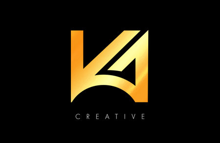 Golden KA AK Letter Logo. K letter Icon Vector with Creative Shape and Minimalist Design in Gold and Black Vector.の写真素材