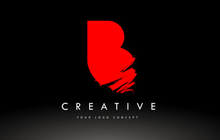 B Brushed Letter Logo. Red  Brush Letters design with Artistic Brush stroke design.のイラスト素材
