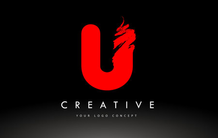 U Brushed Letter Logo. Red  Brush Letters design with Artistic Brush stroke design.のイラスト素材