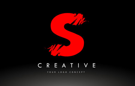 S Brushed Letter Logo. Red  Brush Letters design with Artistic Brush stroke design.のイラスト素材