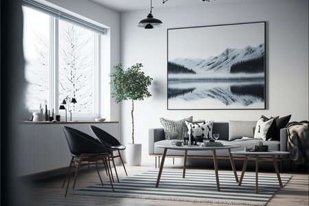 Living Room Interior Design Idea with Nordic Elements and clean Minimalist Design. Beautiful Modern...