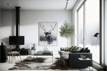 Living Room Interior Design Idea with Nordic Elements and clean Minimalist Design. Beautiful Modern...
