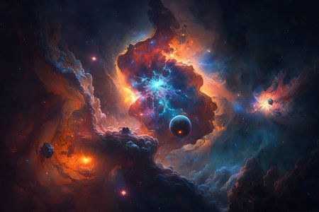A breathtaking illustration of a space nebula surrounded by galactic dust, showcasing the stunning...