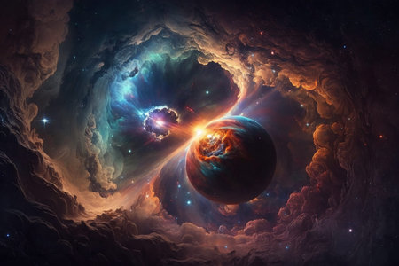 A breathtaking illustration of a space nebula surrounded by galactic dust, showcasing the stunning...