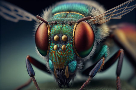 Macro illustrations showcasing the intricate details of insect heads in a spectrum of vibrant...