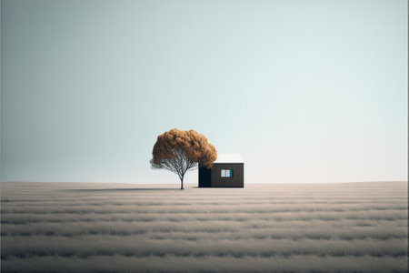 Minimalist Serene and peaceful Landscape illustration with calm tranquil atmosphere.Artistic minimalistic landscape for print. Ai generatedの写真素材