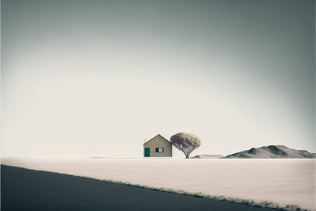Minimalist Serene and peaceful Landscape illustration with calm tranquil atmosphere.Artistic...