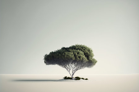 Minimalist Serene and peaceful Landscape illustration with calm tranquil atmosphere.Artistic minimalistic landscape for print. Ai generatedの写真素材
