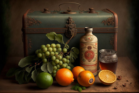Nostalgic antique Vintage Still life with old Vintage objects and cinematic lighting, Vintage old memorable objects compositions, Ai generatedの写真素材