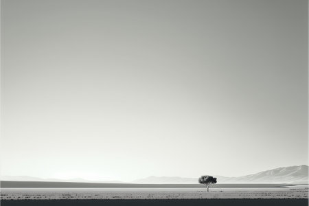 Minimalist Serene and peaceful Landscape illustration with calm tranquil atmosphere.Artistic minimalistic landscape for print. Ai generatedの写真素材