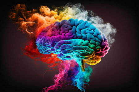 Vibrant human Brain made of Colorful smoke representing creativre ideas, inspiration, creativity concept, fresh ideas, positivity. Ai generatedの素材