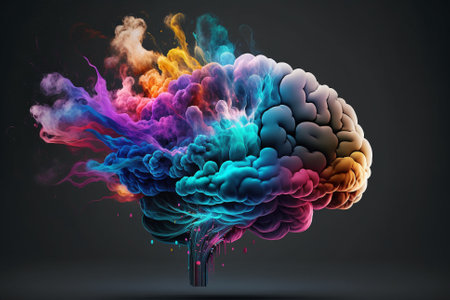 Vibrant human Brain made of Colorful smoke representing creativre ideas, inspiration, creativity concept, fresh ideas, positivity. Ai generatedの素材