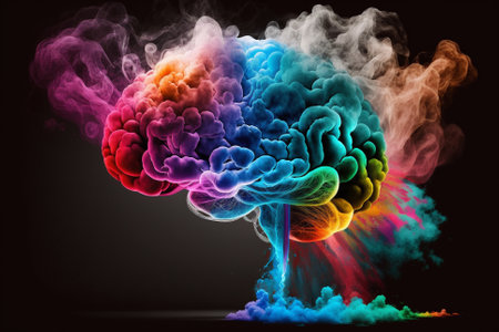 Vibrant human Brain made of Colorful smoke representing creativre ideas, inspiration, creativity concept, fresh ideas, positivity. Ai generatedの素材