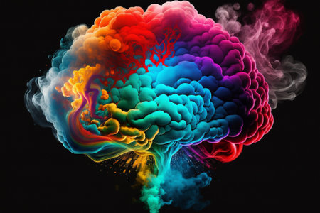 Vibrant human Brain made of Colorful smoke representing creativre ideas, inspiration, creativity concept, fresh ideas, positivity. Ai generatedの素材