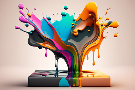 Beautiful Colorful Vibrant Liquid Splash. Creative Splash, Amazing colorful paint mix splash background, Ai generatedの素材
