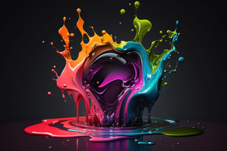 Beautiful Colorful Vibrant Liquid Splash. Creative Splash, Amazing colorful paint mix splash background, Ai generatedの素材