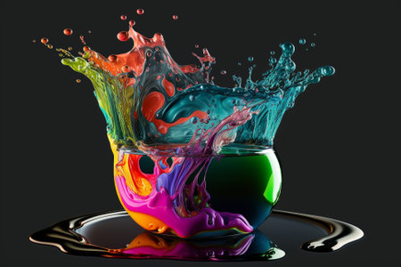 Beautiful Colorful Vibrant Liquid Splash. Creative Splash, Amazing colorful paint mix splash background, Ai generatedの素材