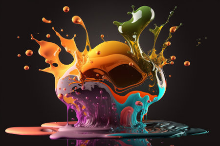 Beautiful Colorful Vibrant Liquid Splash. Creative Splash, Amazing colorful paint mix splash background, Ai generatedの素材