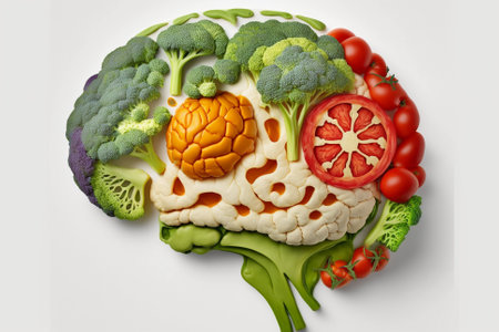 A brain made of Veggies. Vegetables in a shape of a human brain representing love for vegetables and vegan lifestyle illustration. Ai generatedの素材