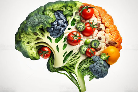 A brain made of Veggies. Vegetables in a shape of a human brain representing love for vegetables and vegan lifestyle illustration. Ai generatedの素材