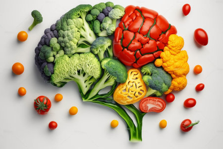 A brain made of Veggies. Vegetables in a shape of a human brain representing love for vegetables and vegan lifestyle illustration. Ai generatedの素材