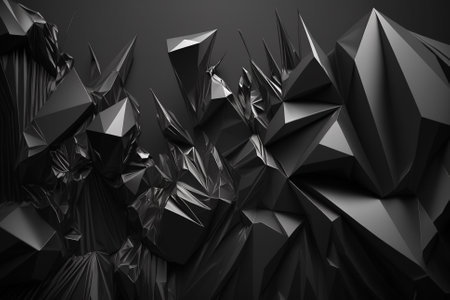 Faceted dark black background with triangles and artistic faceted 3D elements. Dark Background with faceted 3d elements illustration. Ai generatedの素材