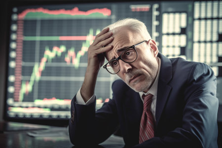 Economic Recession Concept with Stock market Crash and pain in the markets.Ai generated illustration ( not real humans)の素材