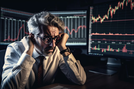 Economic Recession Concept with Stock market Crash and pain in the markets.Ai generated illustration ( not real humans)の素材