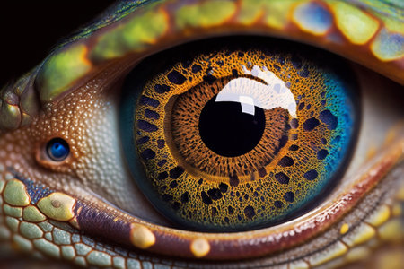 Fantasy Eye with Vibrant Amazing Colors Macro Close up view. Eye Macro with Vibrant Saturated Colors illustration. Ai generatedの素材
