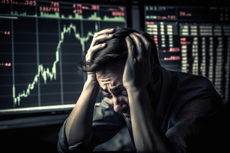 Economic Recession Concept with Stock market Crash and pain in the markets.Ai generated illustration ( not real humans)の素材