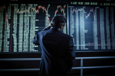 Economic Recession Concept with Stock market Crash and pain in the markets.Ai generated illustration ( not real humans)の素材