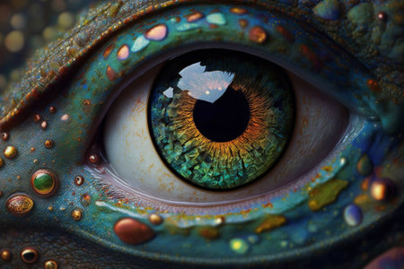 Fantasy Eye with Vibrant Amazing Colors Macro Close up view. Eye Macro with Vibrant Saturated Colors illustration. Ai generatedの素材