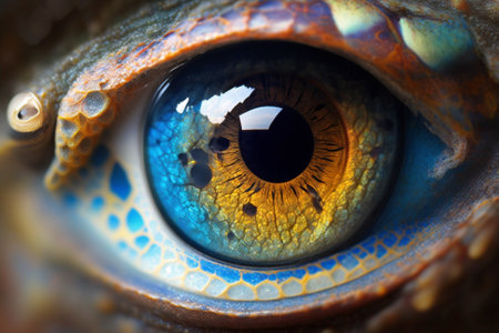Fantasy Eye with Vibrant Amazing Colors Macro Close up view. Eye Macro with Vibrant Saturated Colors illustration. Ai generatedの素材