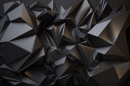 Faceted dark black background with triangles and artistic faceted 3D elements. Dark Background with faceted 3d elements illustration. Ai generatedの素材