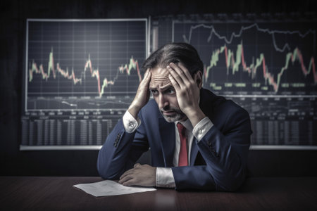 Economic Recession Concept with Stock market Crash and pain in the markets.Ai generated illustration ( not real humans)の素材