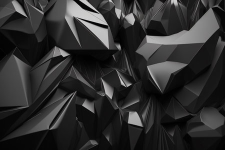 Faceted dark black background with triangles and artistic faceted 3D elements. Dark Background with faceted 3d elements illustration. Ai generatedの素材