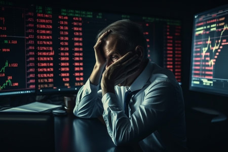 Economic Recession Concept with Stock market Crash and pain in the markets.Ai generated illustration ( not real humans)の素材