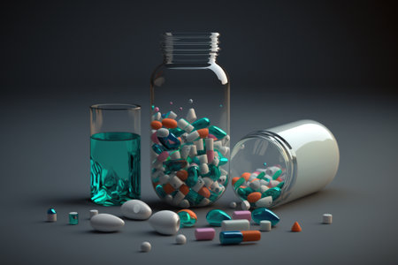 Medicine Pills Addiction. Overprescribing Antibiotics, Drugs Addiction Concept illustration. Ai generatedの素材