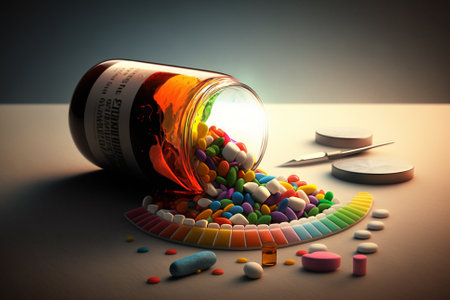 Medicine Pills Addiction. Overprescribing Antibiotics, Drugs Addiction Concept illustration. Ai generatedの素材