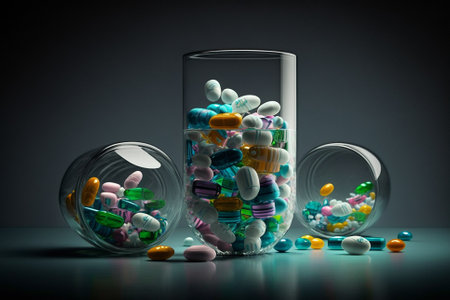 Medicine Pills Addiction. Overprescribing Antibiotics, Drugs Addiction Concept illustration. Ai generatedの素材