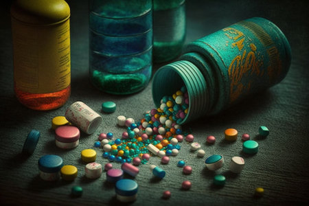Medicine Pills Addiction. Overprescribing Antibiotics, Drugs Addiction Concept illustration. Ai generatedの素材