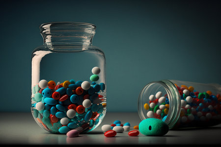 Medicine Pills Addiction. Overprescribing Antibiotics, Drugs Addiction Concept illustration. Ai generatedの素材