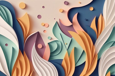 Pastel papercut texture with colorful cut and floral elements. Intricate floral cut with pastel colors background illustration. Ai generatedの素材