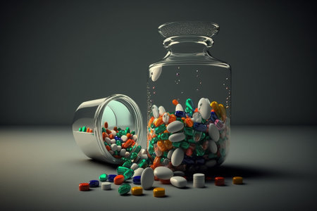 Medicine Pills Addiction. Overprescribing Antibiotics, Drugs Addiction Concept illustration. Ai generatedの素材