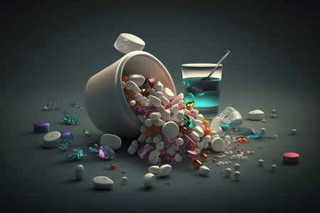 Medicine Pills Addiction. Overprescribing Antibiotics, Drugs Addiction Concept illustration. Ai generatedの素材